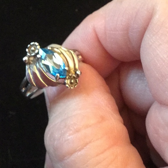 Estate Marquee Cut Blue Topaz Ring - Picture 8 of 8